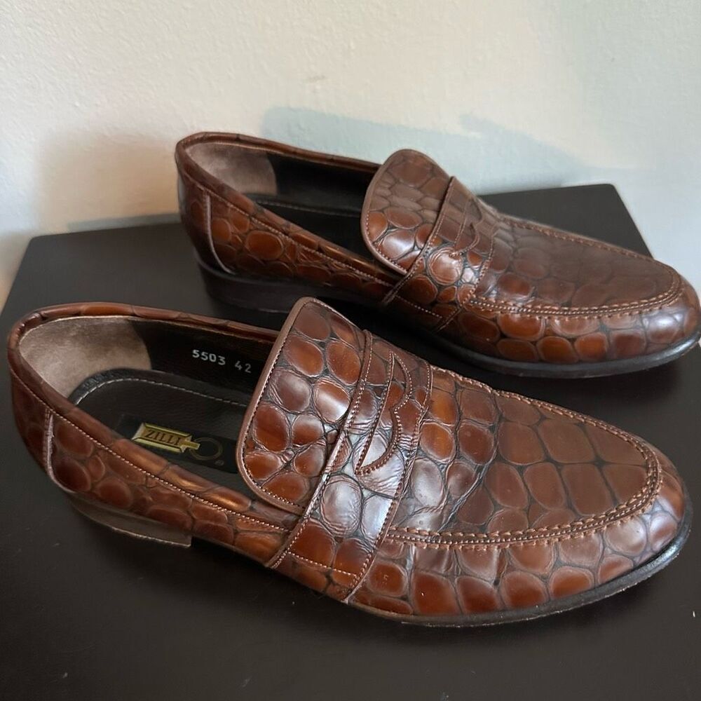 Zilli Mens Brown Leather Shoes Hand Made in Italy size 42‎